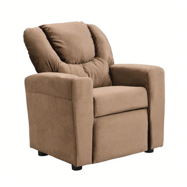 Kids Recliner Chair, Kids Upholstered Couch With One Cup Holder, Footrest, Backrest, Toddlers Velvet Recliner With Headrest And Footrest