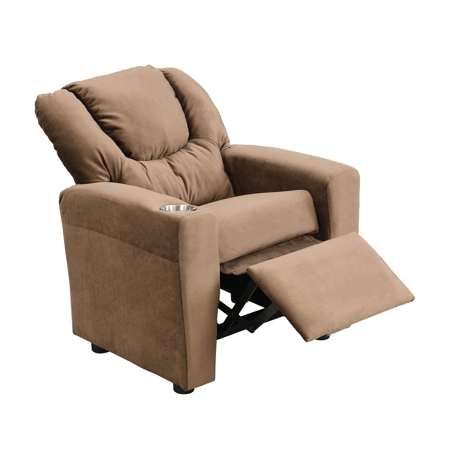 Kids Recliner Chair, Kids Upholstered Couch With One Cup Holder, Footrest, Backrest, Toddlers Velvet Recliner With Headrest And Footrest