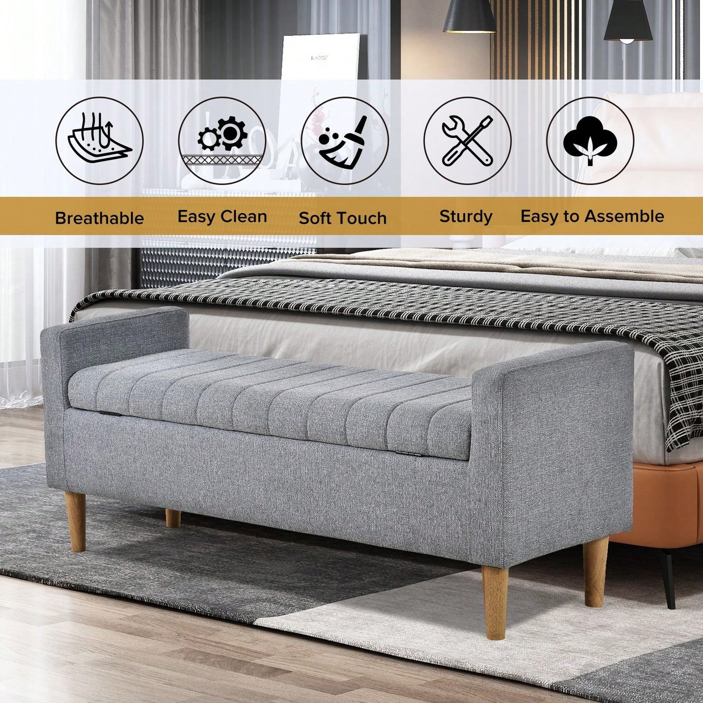 Versatile Storage Ottoman Hidden Storage, Comfortable Seating, And Easy Assembly