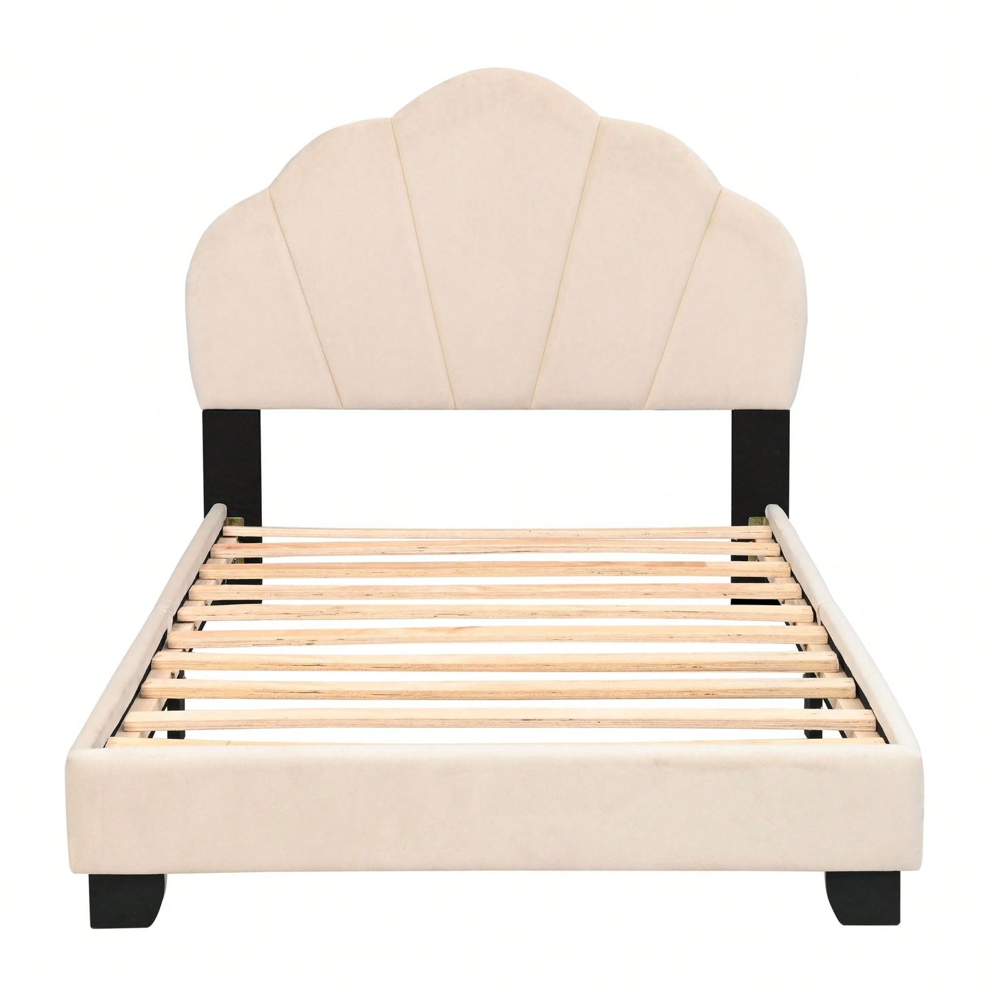 Twin Size Platform Bed For Kids, With Slatted Bed Base, No Box Spring Needed, Shell Design