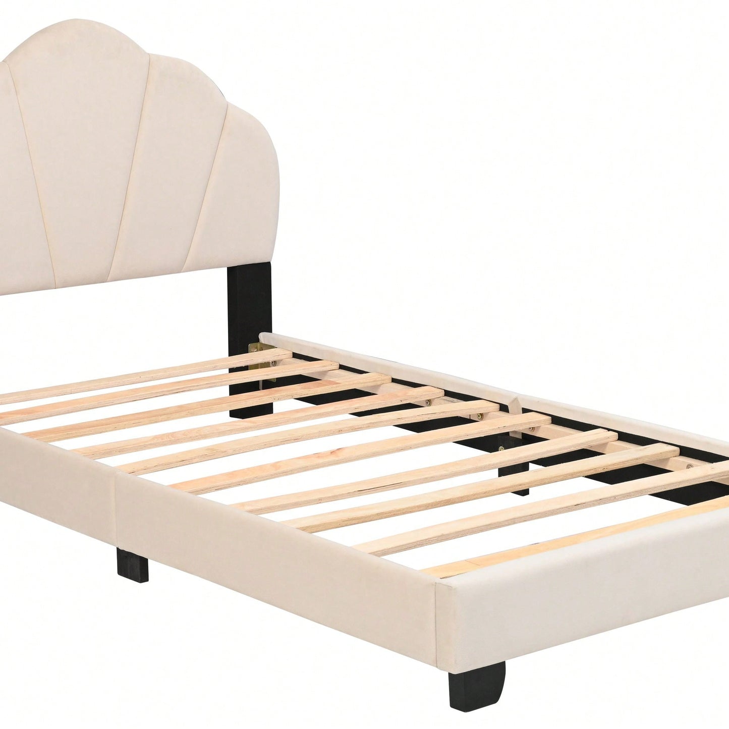 Twin Size Platform Bed For Kids, With Slatted Bed Base, No Box Spring Needed, Shell Design