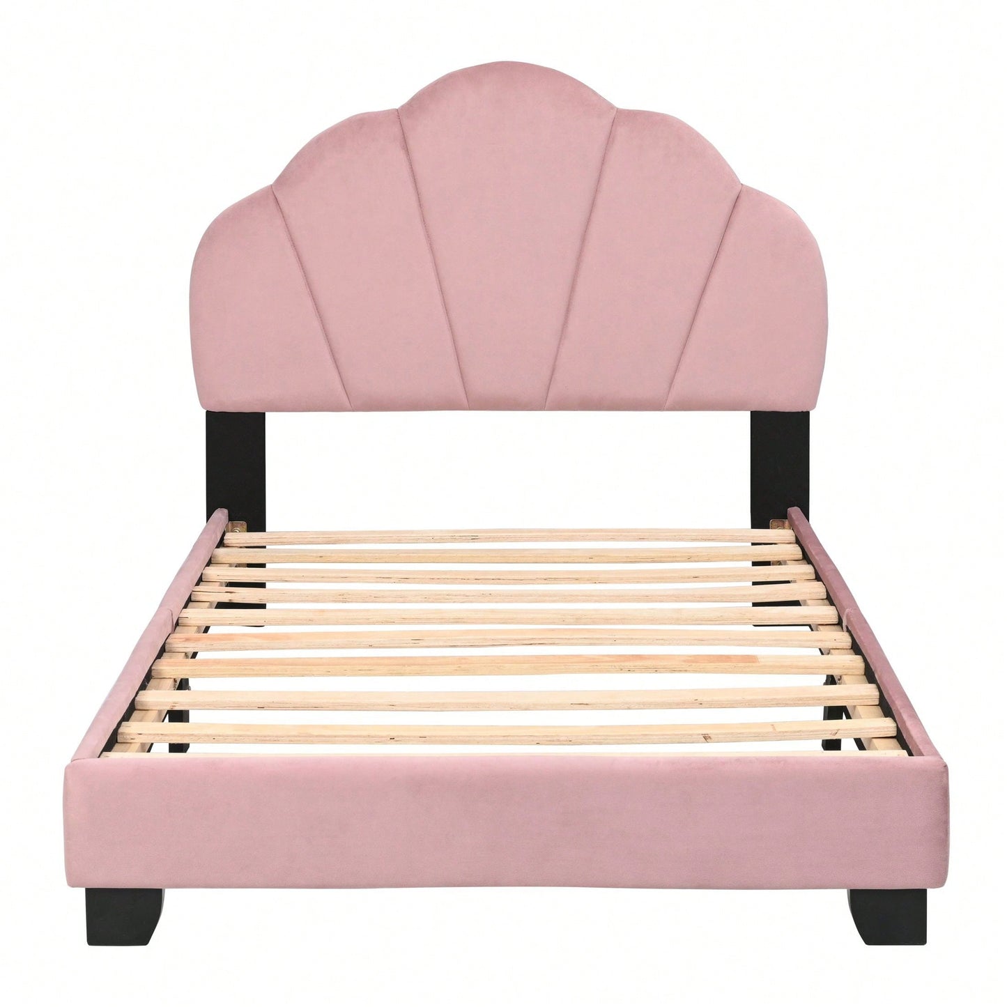 Twin Size Platform Bed For Kids, With Slatted Bed Base, No Box Spring Needed, Shell Design