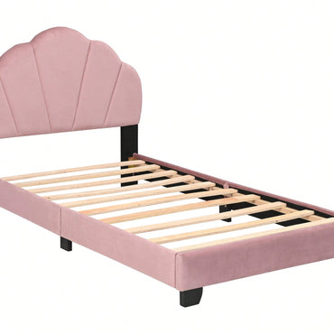Twin Size Platform Bed For Kids, With Slatted Bed Base, No Box Spring Needed, Shell Design