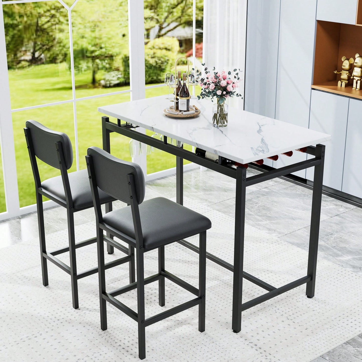 3 Piece Dining Room Table Set With 2 Upholstered Chairs