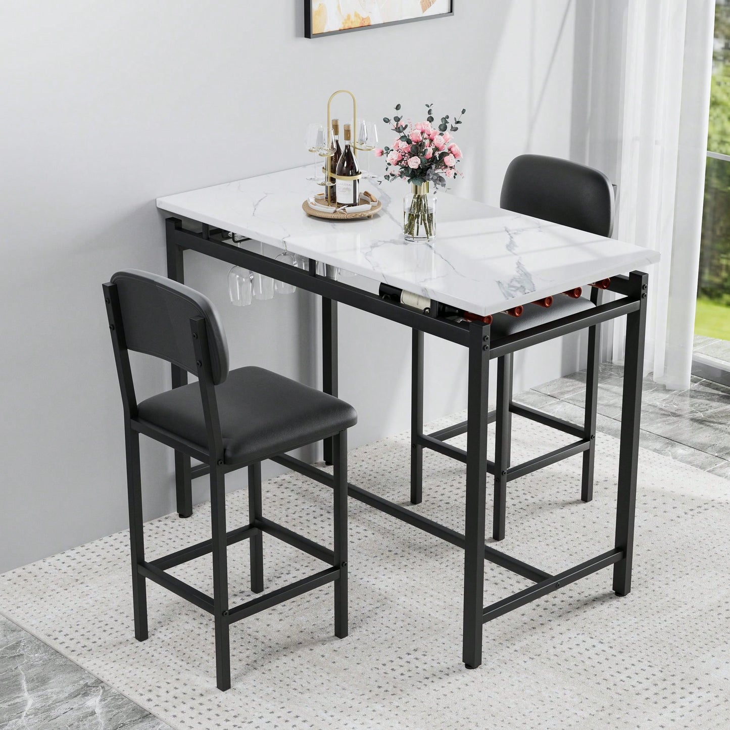3 Piece Dining Room Table Set With 2 Upholstered Chairs
