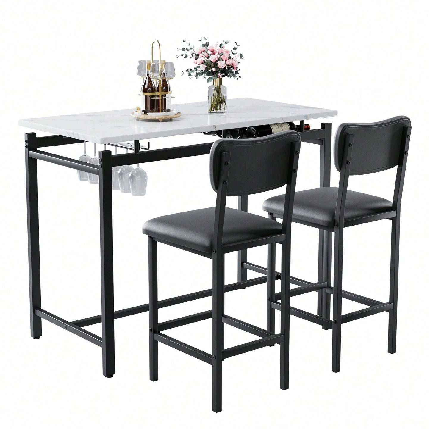 3 Piece Dining Room Table Set With 2 Upholstered Chairs