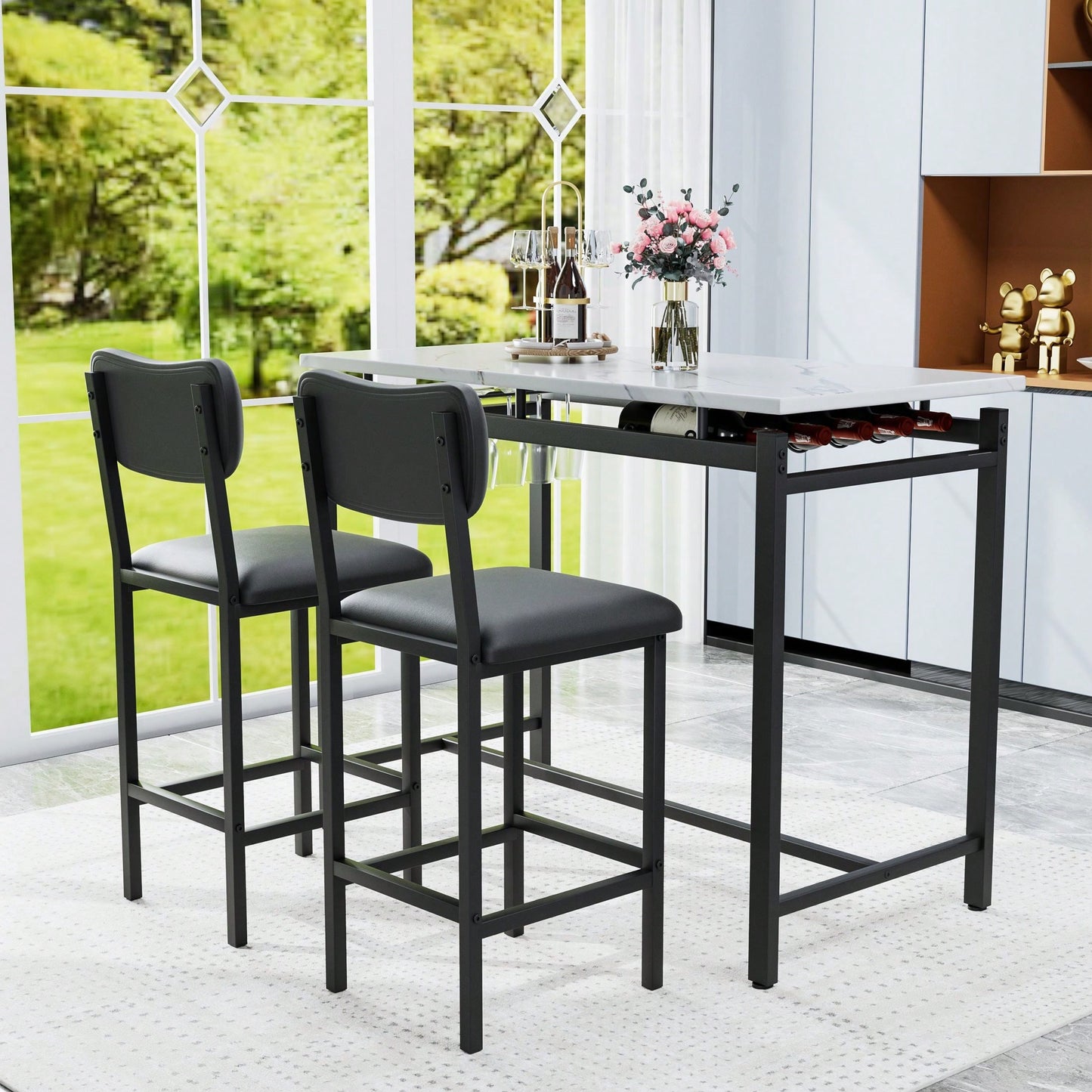 3 Piece Dining Room Table Set With 2 Upholstered Chairs