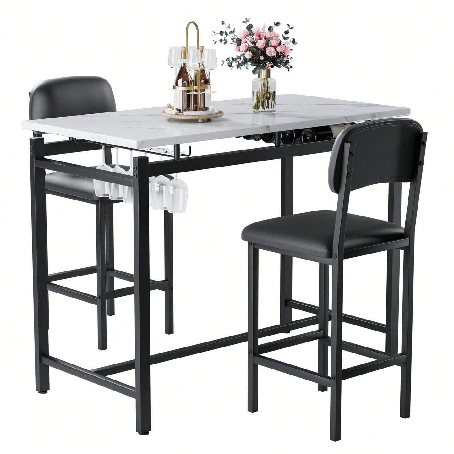 3 Piece Dining Room Table Set With 2 Upholstered Chairs