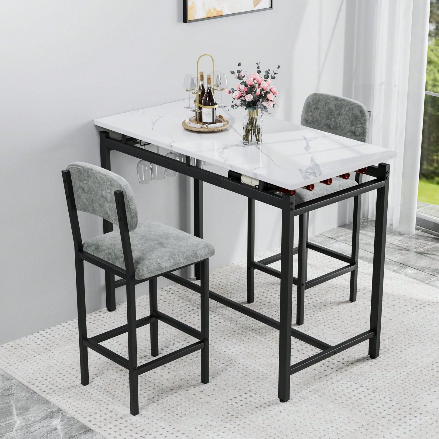 3 Piece Dining Room Table Set With 2 Upholstered Chairs