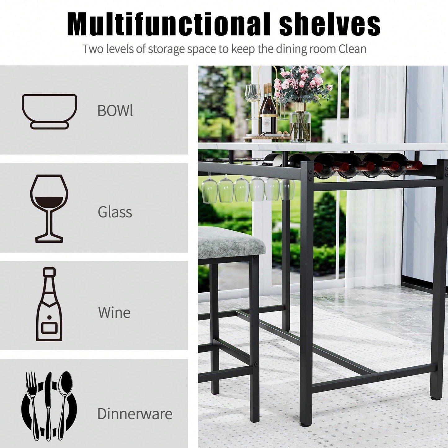 3 Piece Dining Room Table Set With 2 Upholstered Chairs
