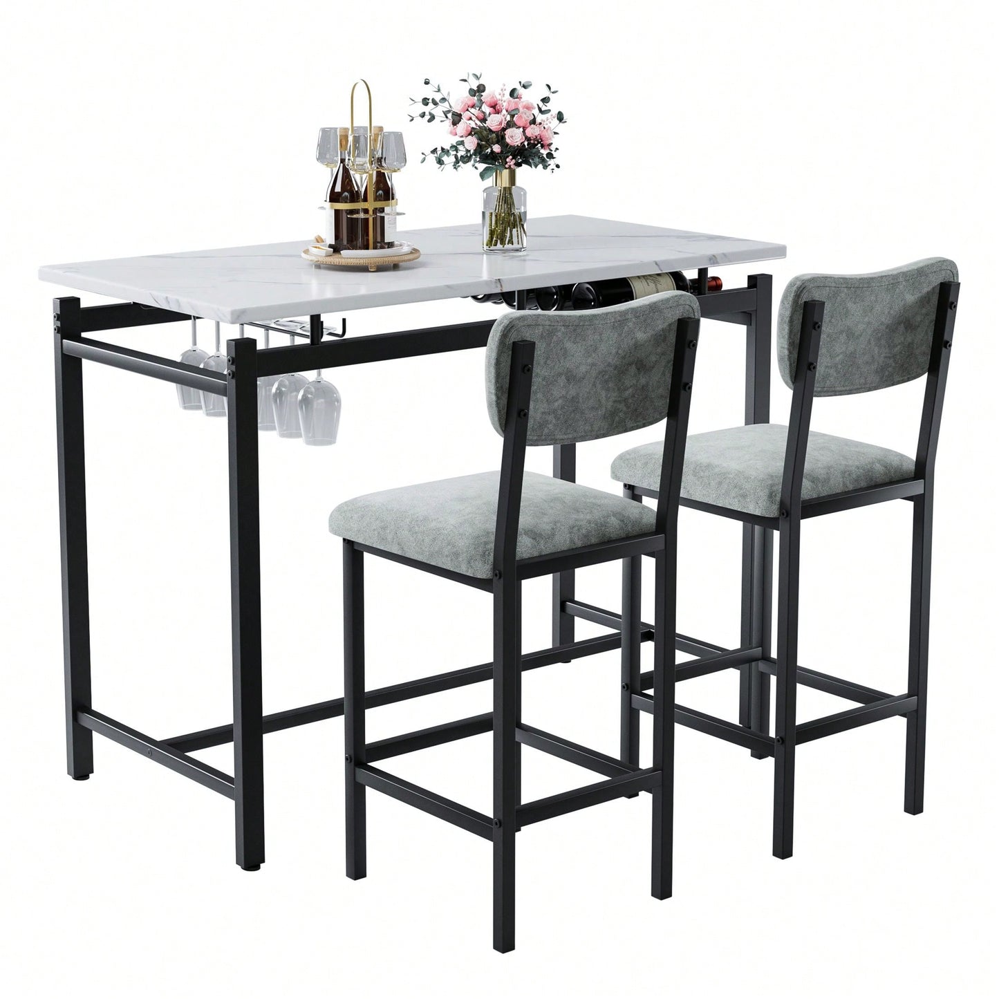 3 Piece Dining Room Table Set With 2 Upholstered Chairs