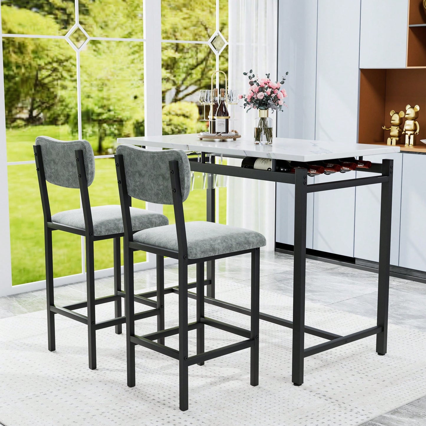 3 Piece Dining Room Table Set With 2 Upholstered Chairs