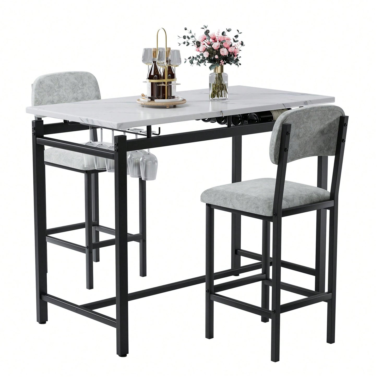 3 Piece Dining Room Table Set With 2 Upholstered Chairs
