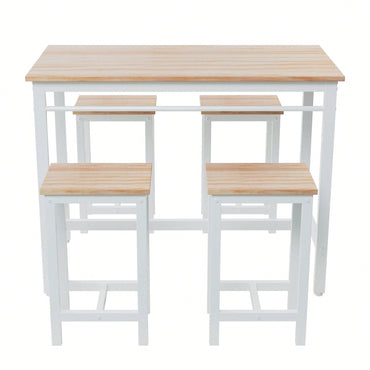 5 Pieces Compact And Durable Table Set With Four Bar Chairs Ideal For Dining, Study, And Small Gatherings
