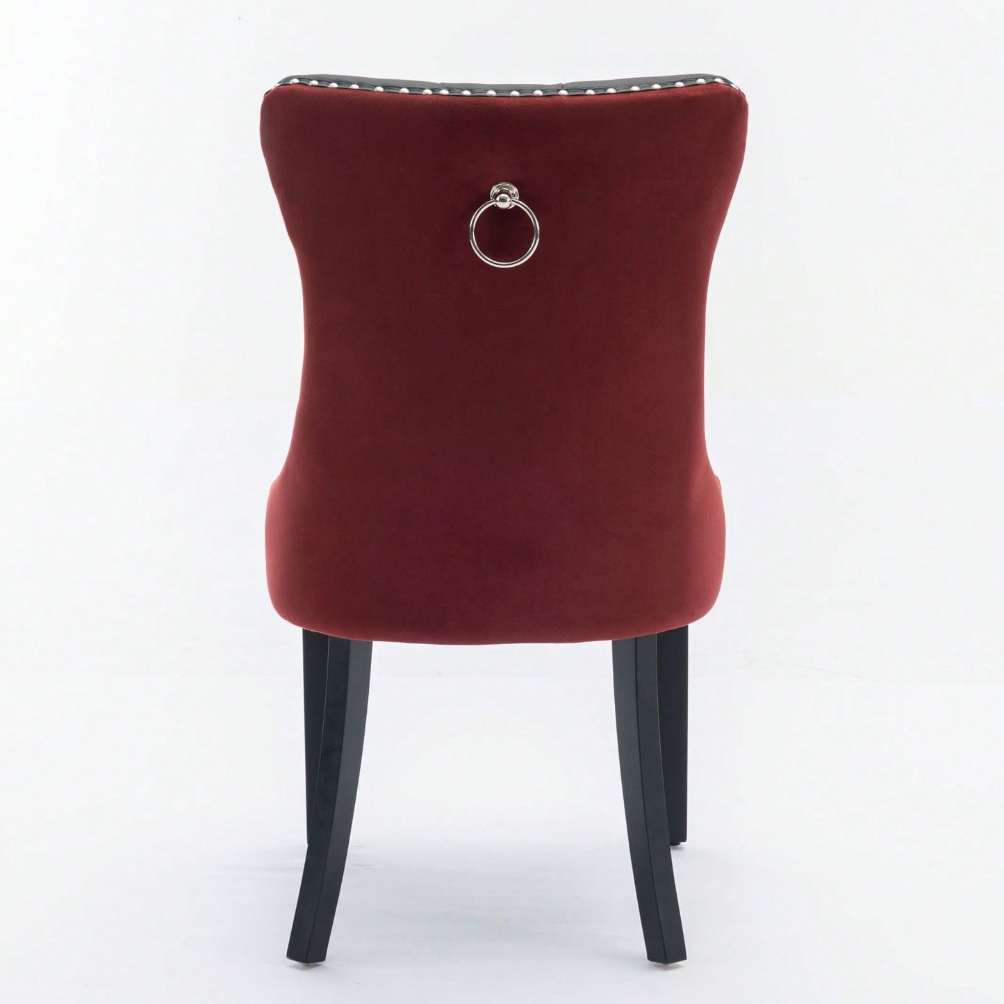 Modern High-End Tufted Dining Chairs Set of 2 Velvet Upholstered Wood Legs Nailhead Trim Black and Wine Red