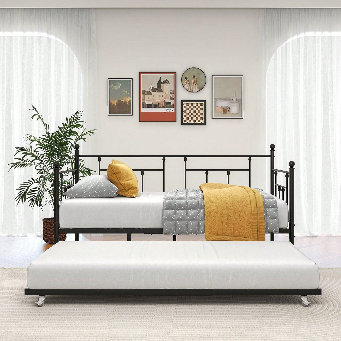 Twin Size Sturdy Metal Daybed With Trundle Durable Construction, Space-Saving Design, And Stylish Appeal