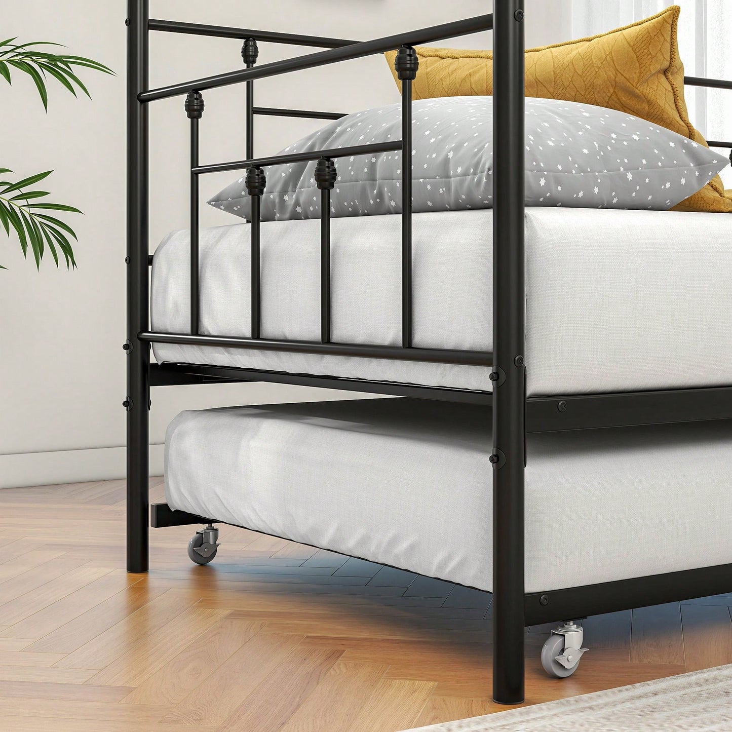 Twin Size Sturdy Metal Daybed With Trundle Durable Construction, Space-Saving Design, And Stylish Appeal