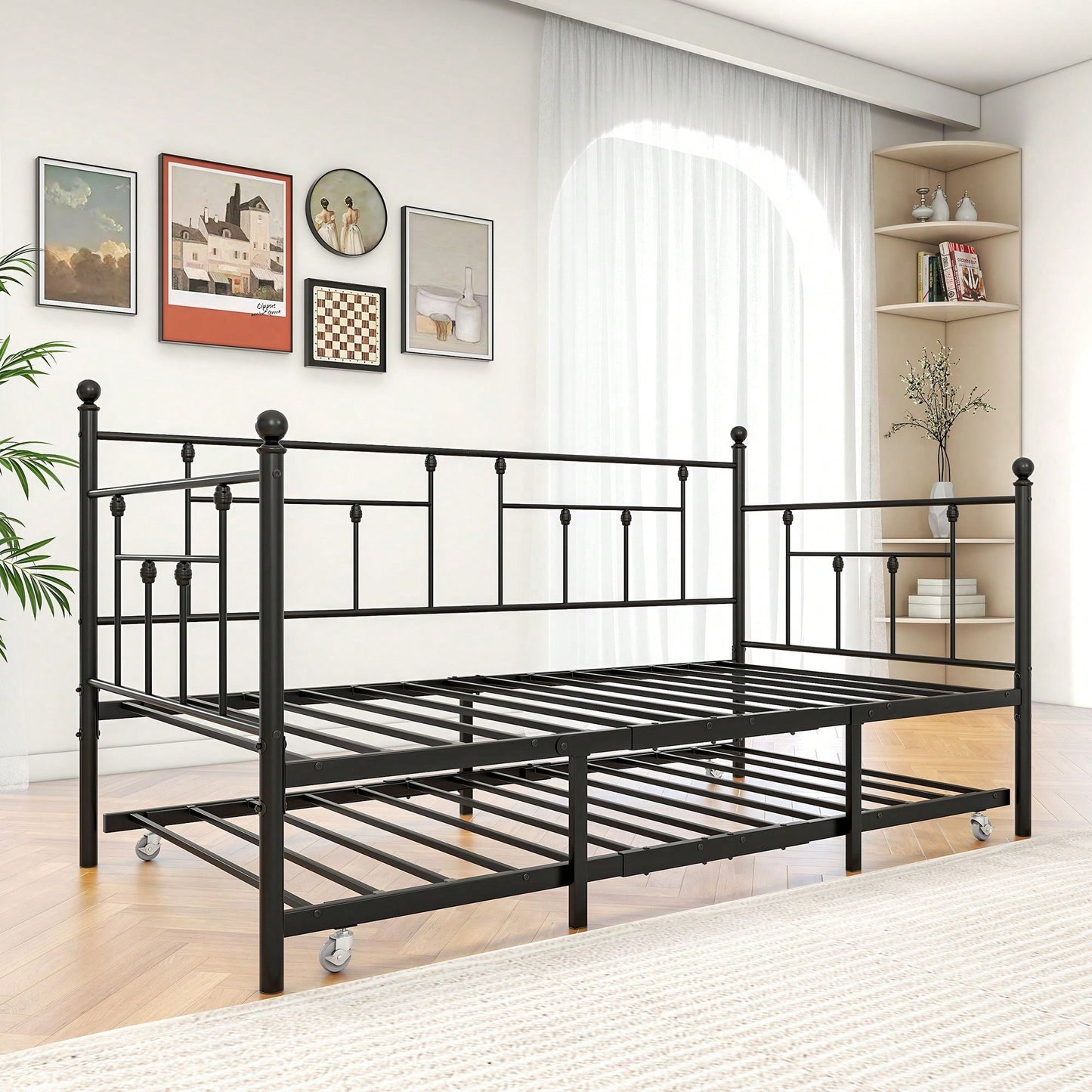 Twin Size Sturdy Metal Daybed With Trundle Durable Construction, Space-Saving Design, And Stylish Appeal