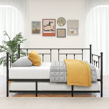 Twin Size Sturdy Metal Daybed With Trundle Durable Construction, Space-Saving Design, And Stylish Appeal