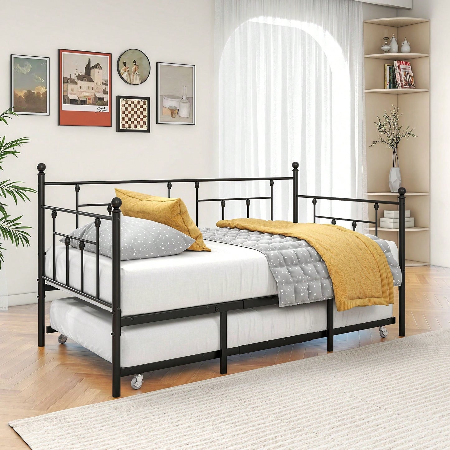 Twin Size Sturdy Metal Daybed With Trundle Durable Construction, Space-Saving Design, And Stylish Appeal