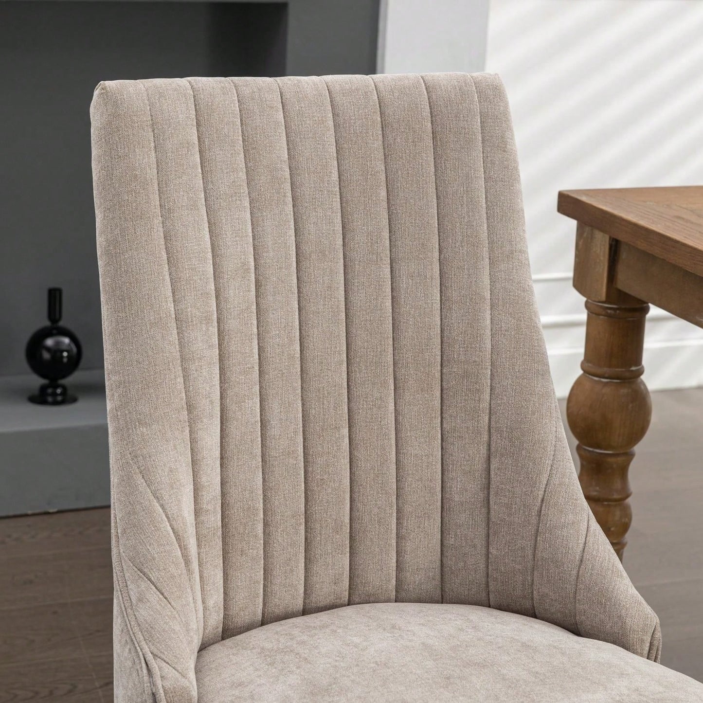 Set of 2 Upholstered Rayon Flocking Linen Dining Chairs with Curved Solid Wood Legs for Kitchen and Dining Room