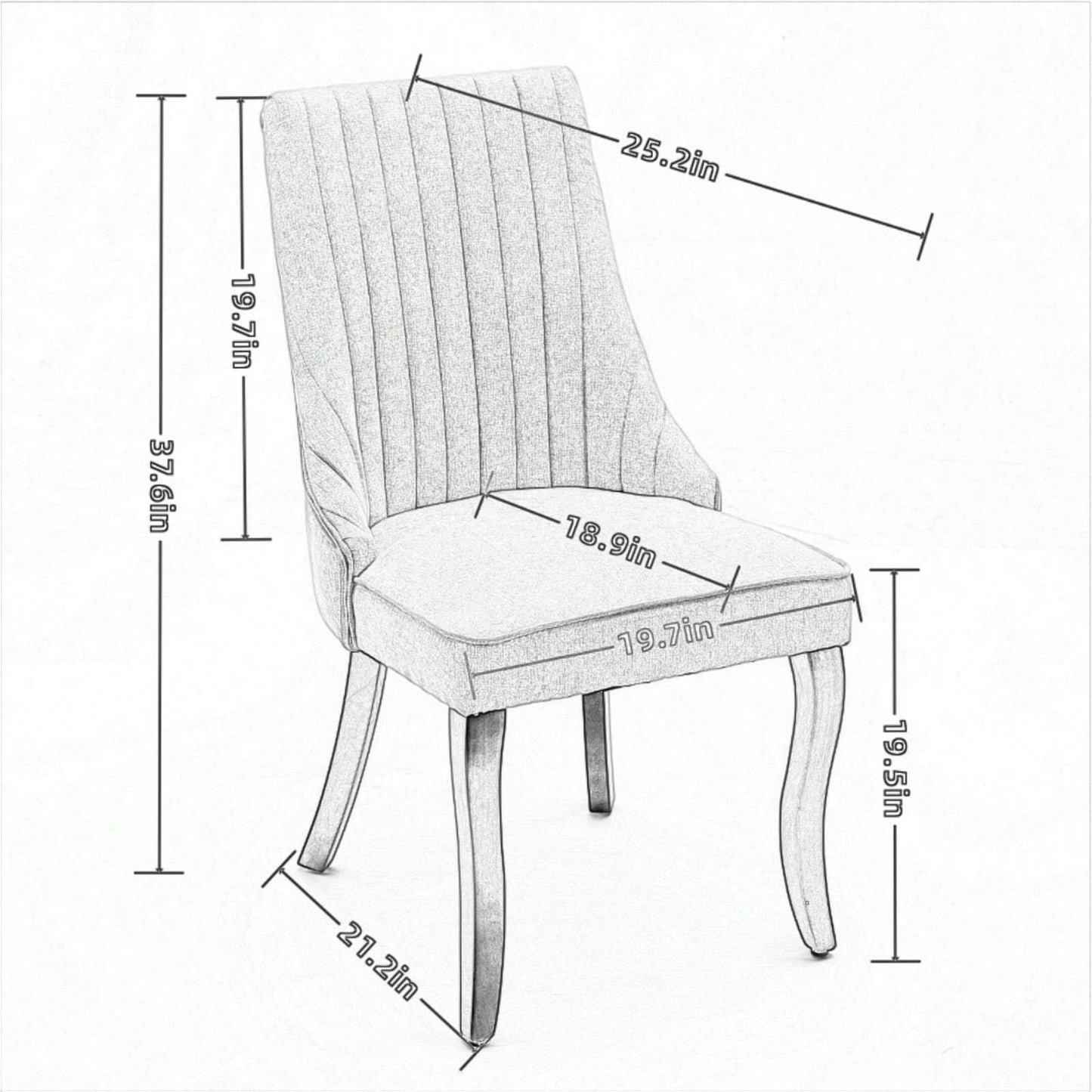 Set of 2 Upholstered Rayon Flocking Linen Dining Chairs with Curved Solid Wood Legs for Kitchen and Dining Room