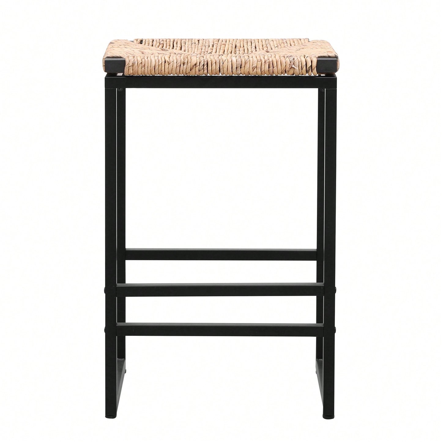 Set Of 2, Water Hyacinth Woven Bar Stools For Kitchen Counter Water Hyacinth Grass Backless Barstools With Footrest