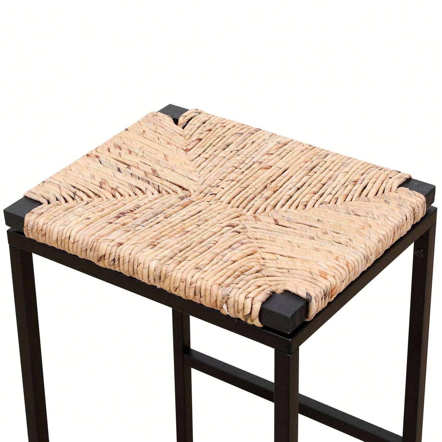 Set Of 2, Water Hyacinth Woven Bar Stools For Kitchen Counter Water Hyacinth Grass Backless Barstools With Footrest