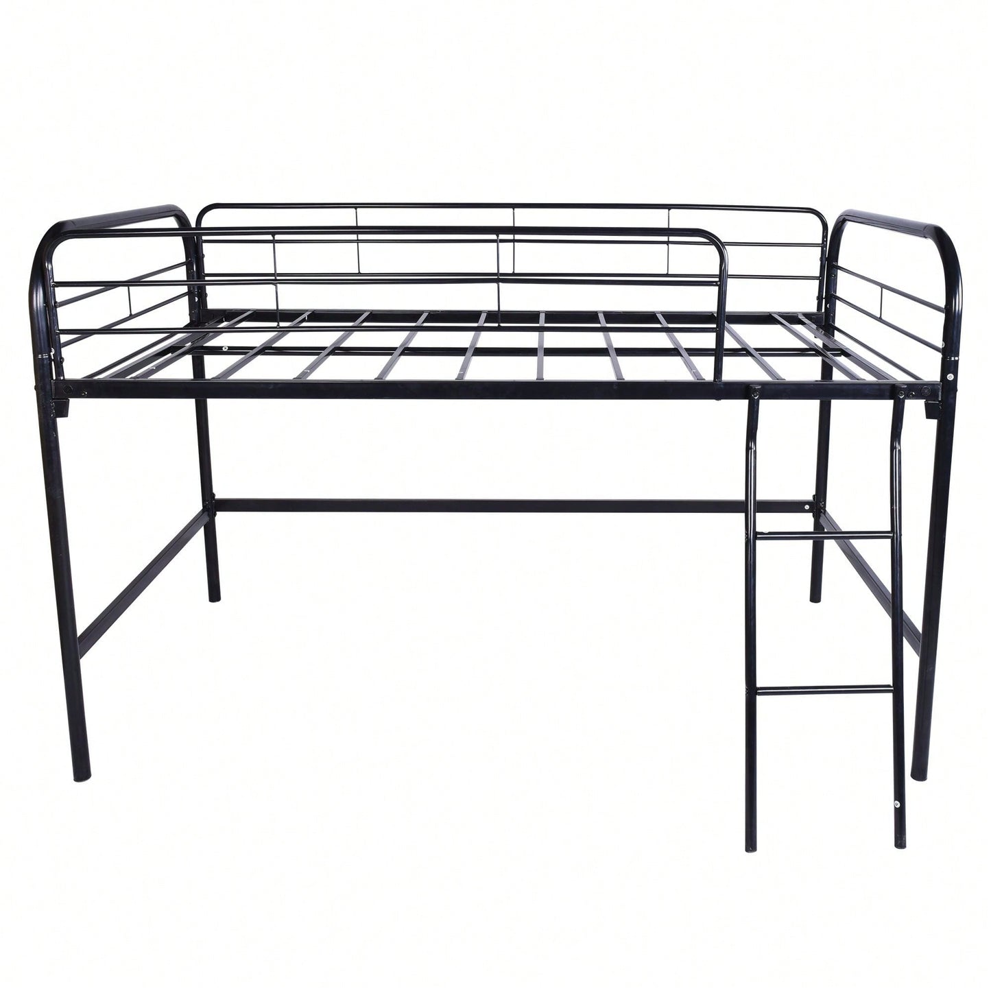 Twin Size Loft Bed , High Loft Bed Black ,Sturdy Metal Loft Bed With Full-Length Guardrails,Storage Steps And Secured Metal Slats