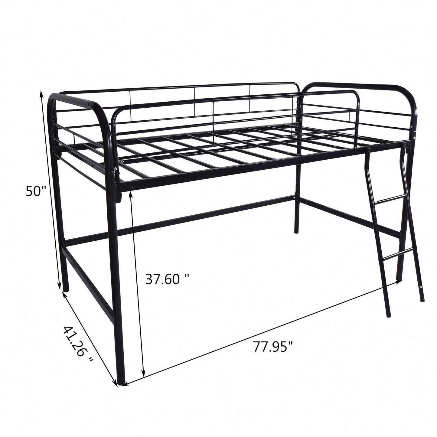 Twin Size Loft Bed , High Loft Bed Black ,Sturdy Metal Loft Bed With Full-Length Guardrails,Storage Steps And Secured Metal Slats