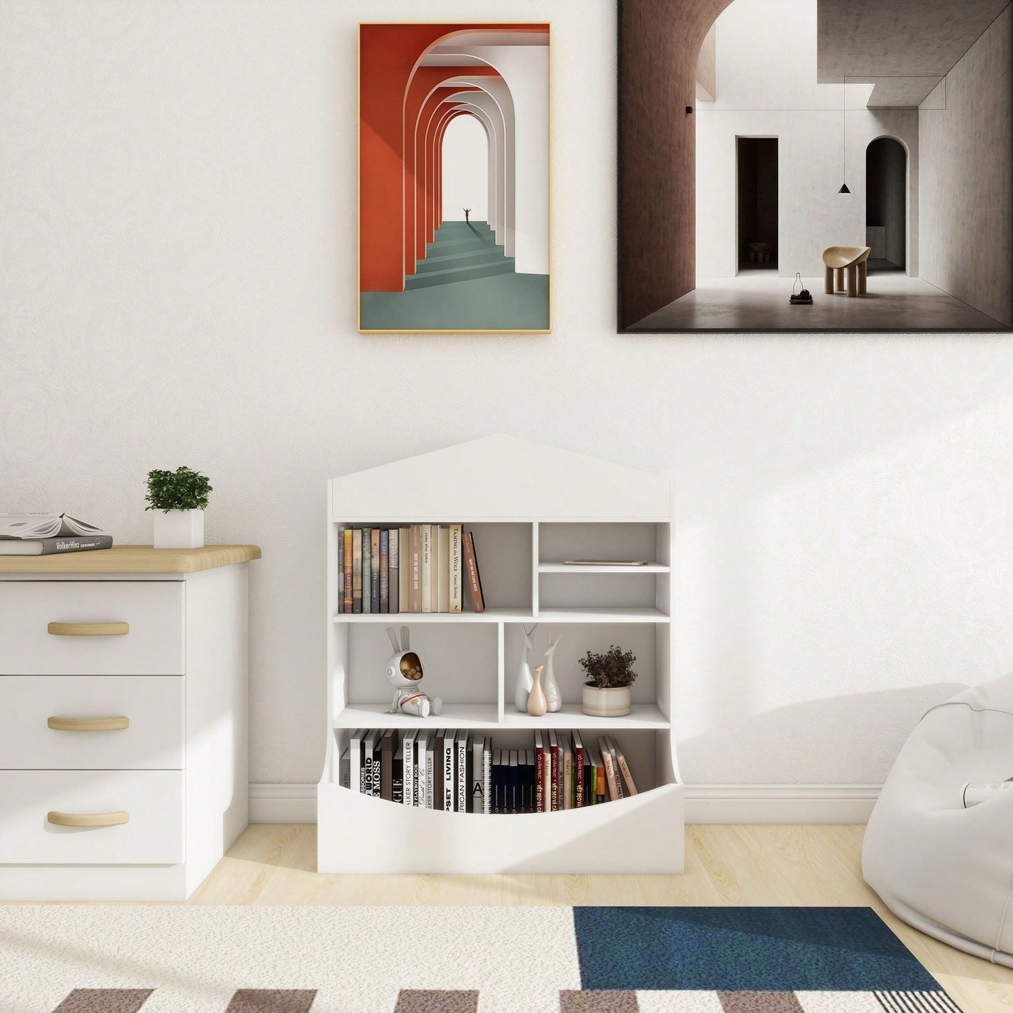 7 Shelf Bookcase, Storage Display, Rack, Organizer, White