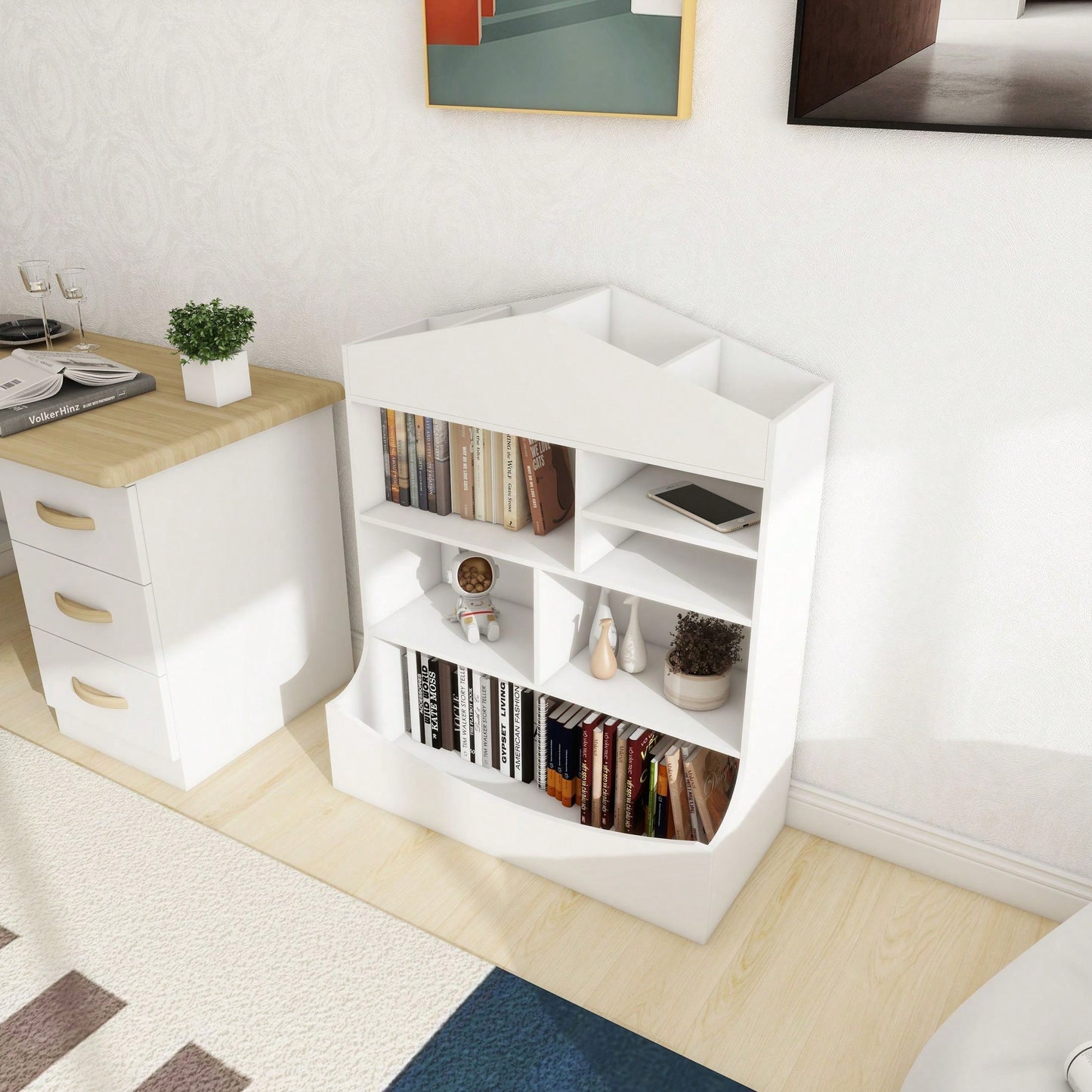 7 Shelf Bookcase, Storage Display, Rack, Organizer, White