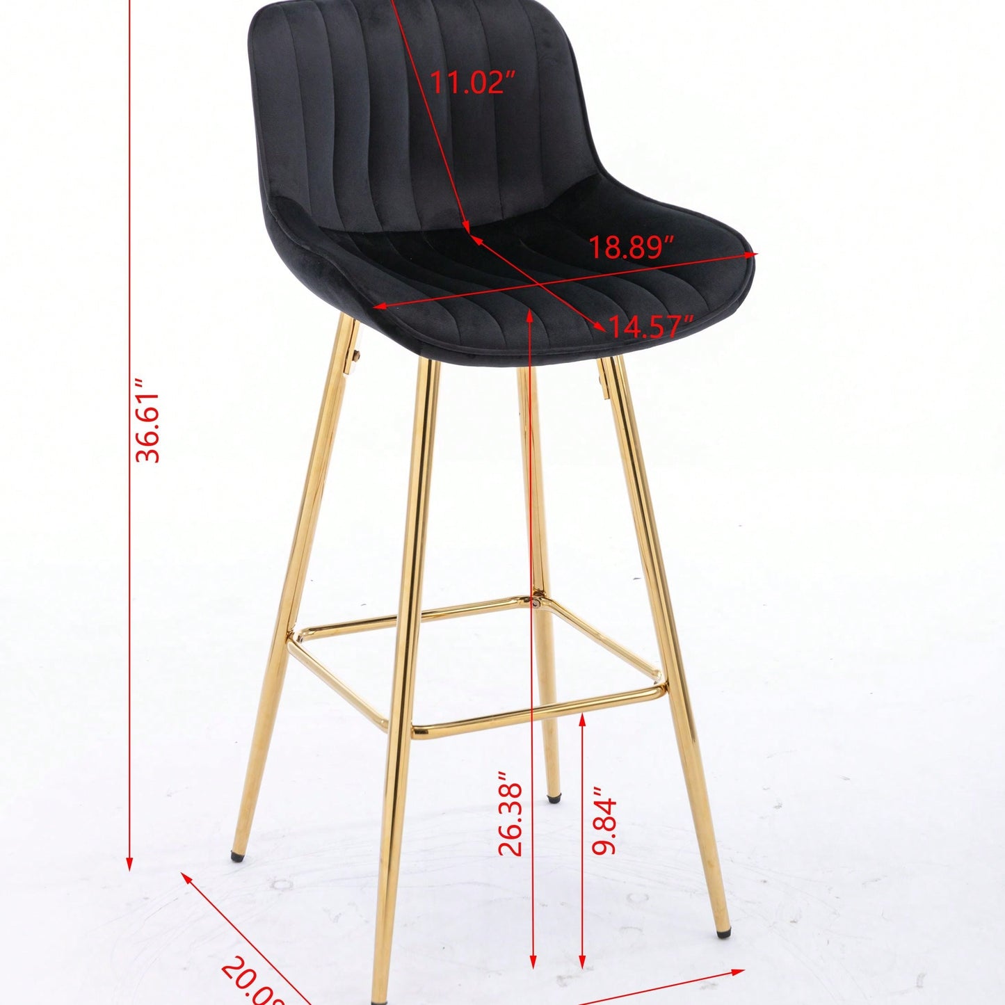 Set Of 2, 26" Bar Stools,With Steel Frame Footrest Velvet Fabric Golden Leg Simple Bar Stool