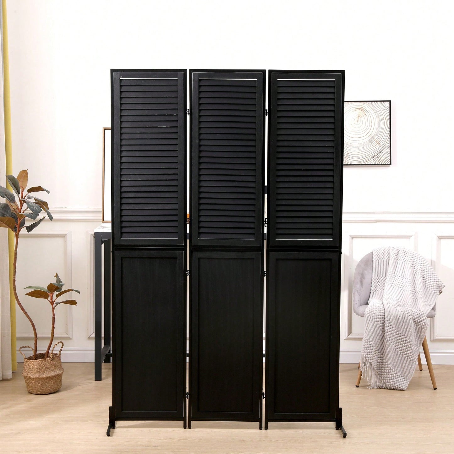 6 Ft Wood Folding Privacy Screen, Free Standing Wall Dividers, Room Separator For Living Room, Bedroom, Dining Room