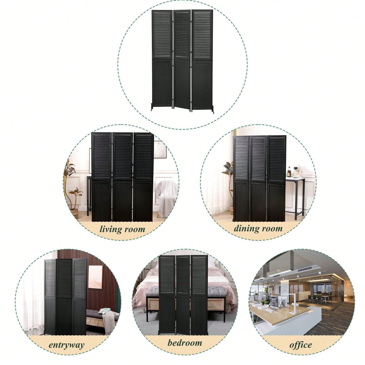 6 Ft Wood Folding Privacy Screen, Free Standing Wall Dividers, Room Separator For Living Room, Bedroom, Dining Room