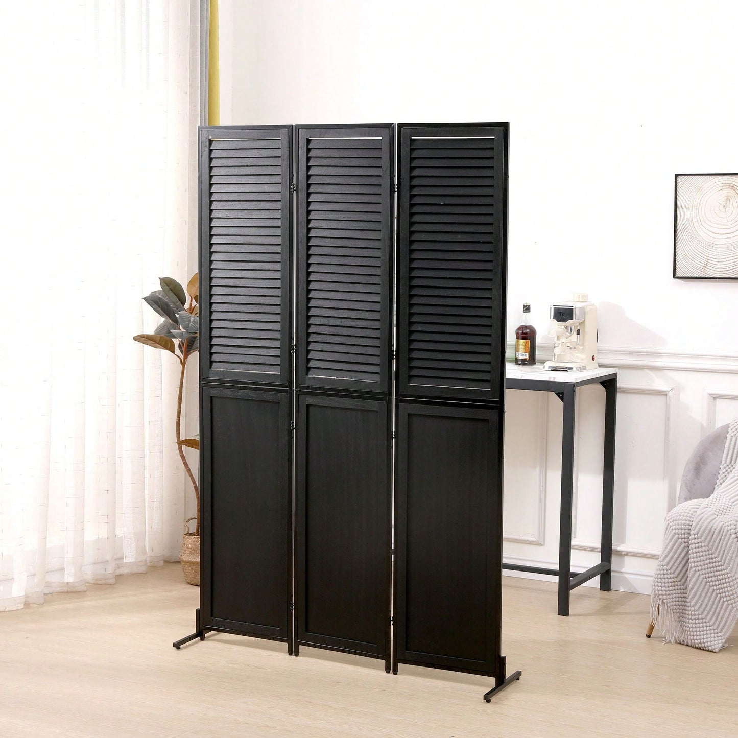 6 Ft Wood Folding Privacy Screen, Free Standing Wall Dividers, Room Separator For Living Room, Bedroom, Dining Room