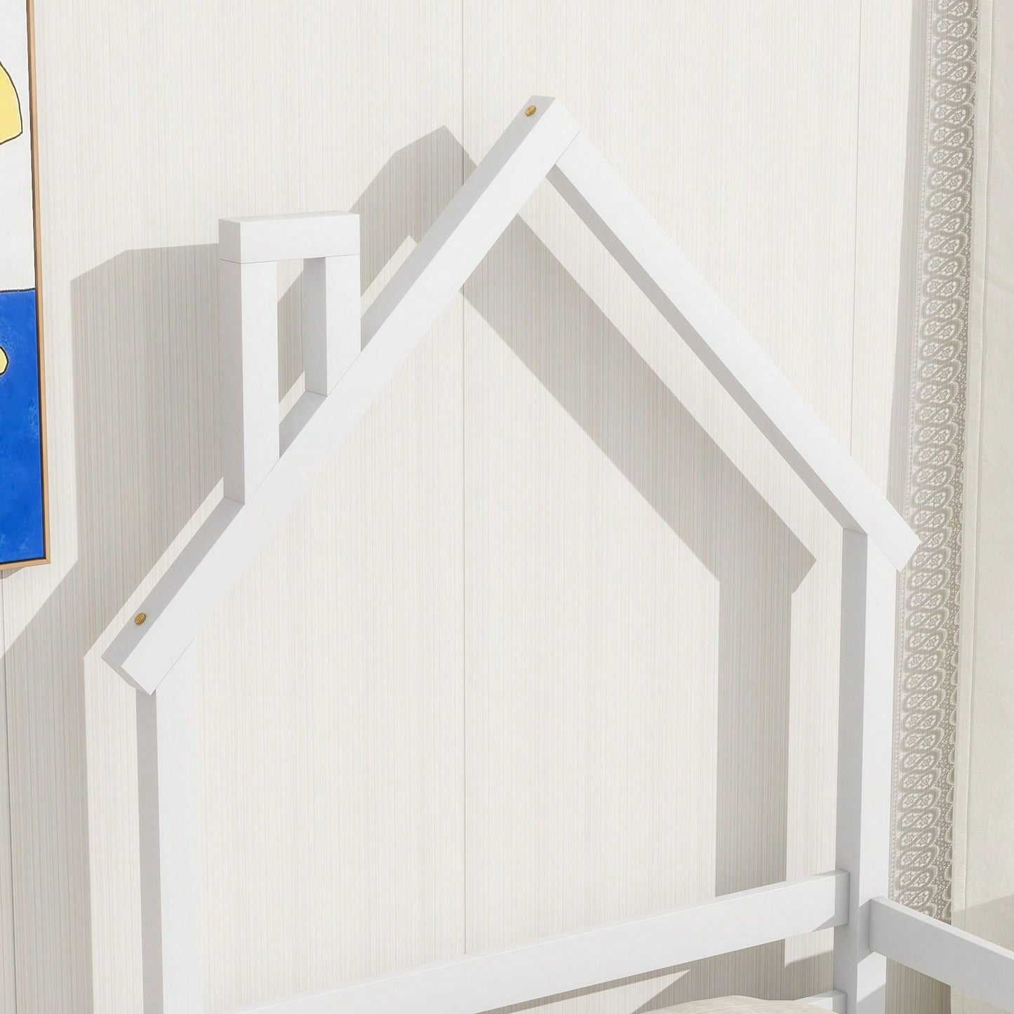 Twin Size House-Shaped Headboard Floor Bed With Handrails ,Slats