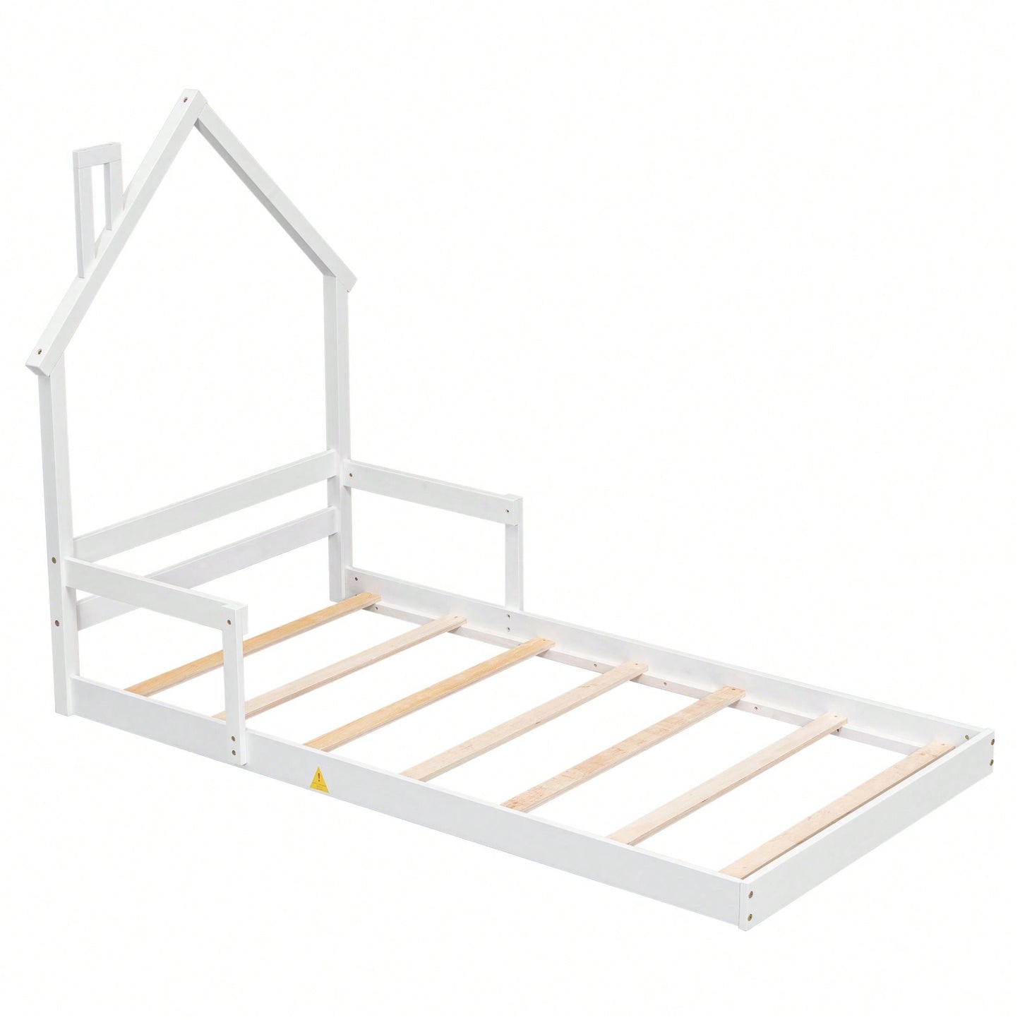 Twin Size House-Shaped Headboard Floor Bed With Handrails ,Slats
