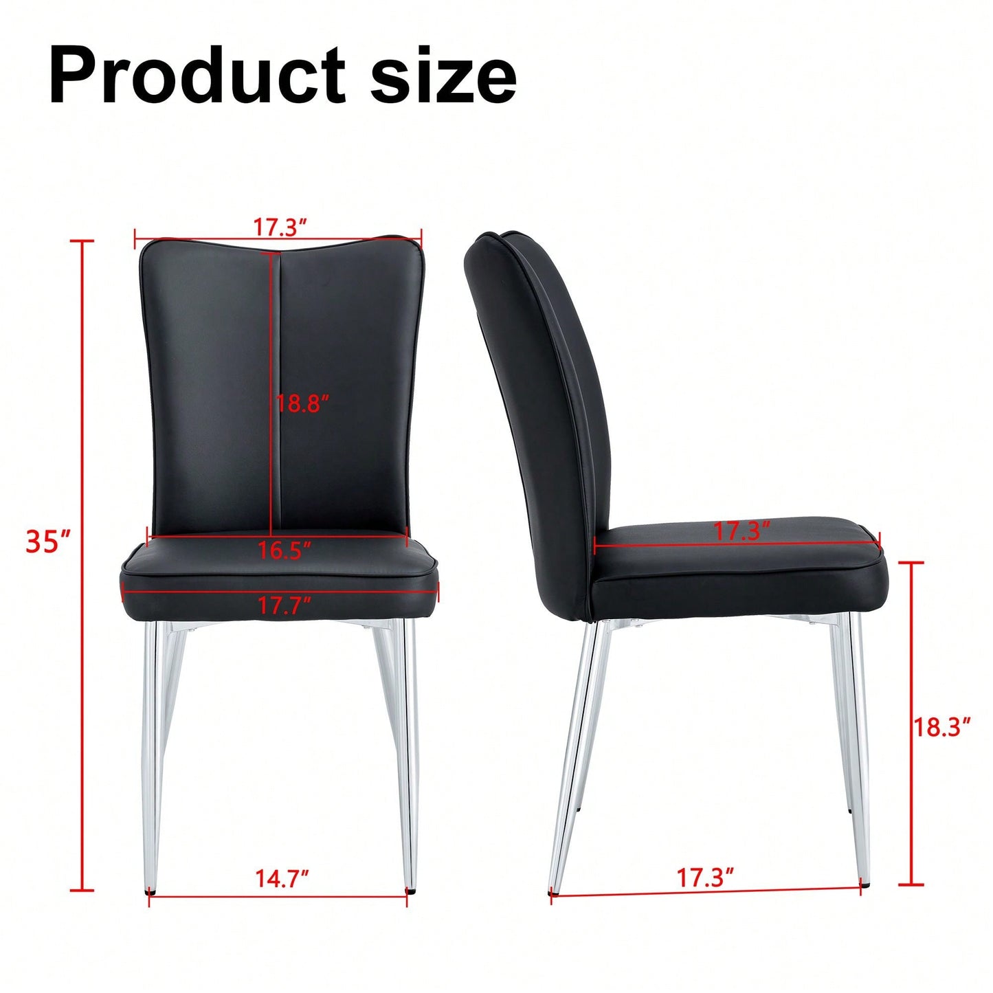 Modern Minimalist Dining Chairs Set of 2 Black PU Leather Curved Backrest with Metal Legs for Restaurants Bedrooms Living Rooms