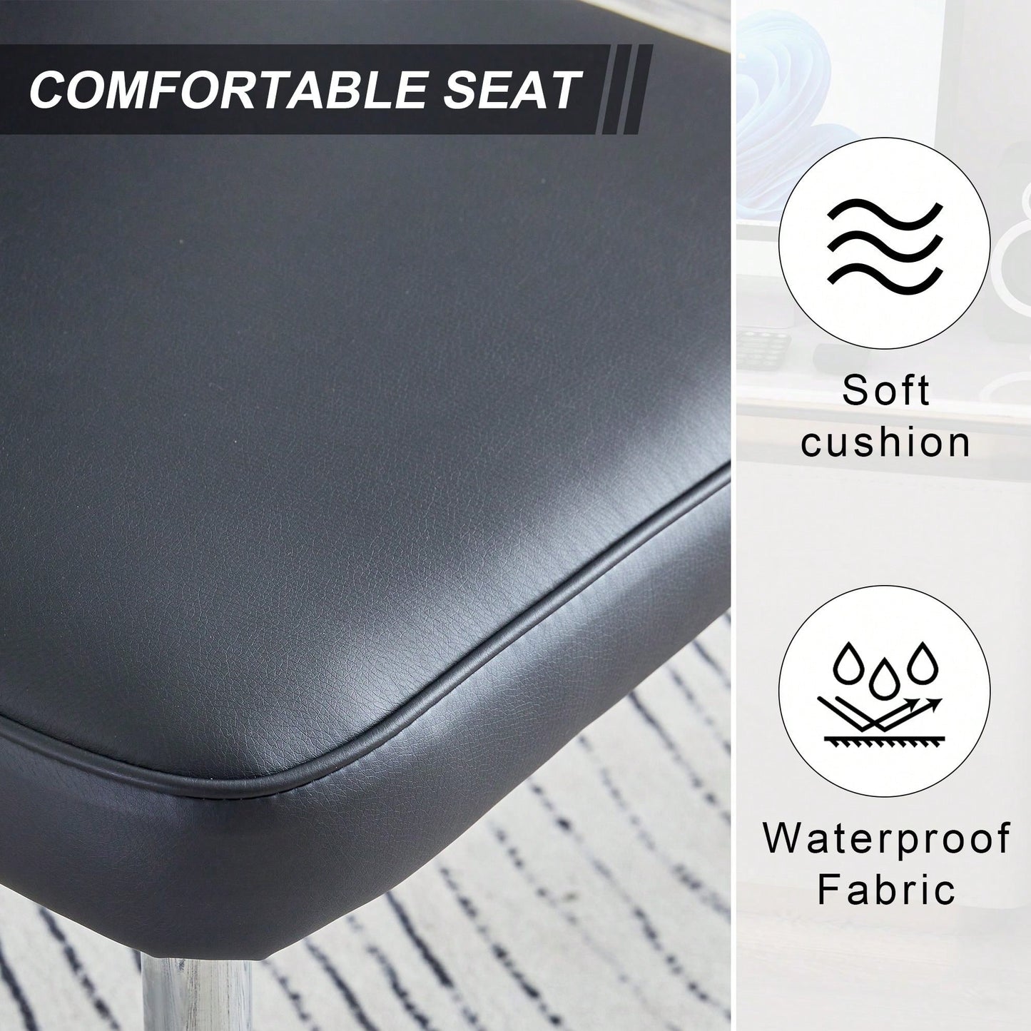 Modern Minimalist Dining Chairs Set of 2 Black PU Leather Curved Backrest with Metal Legs for Restaurants Bedrooms Living Rooms