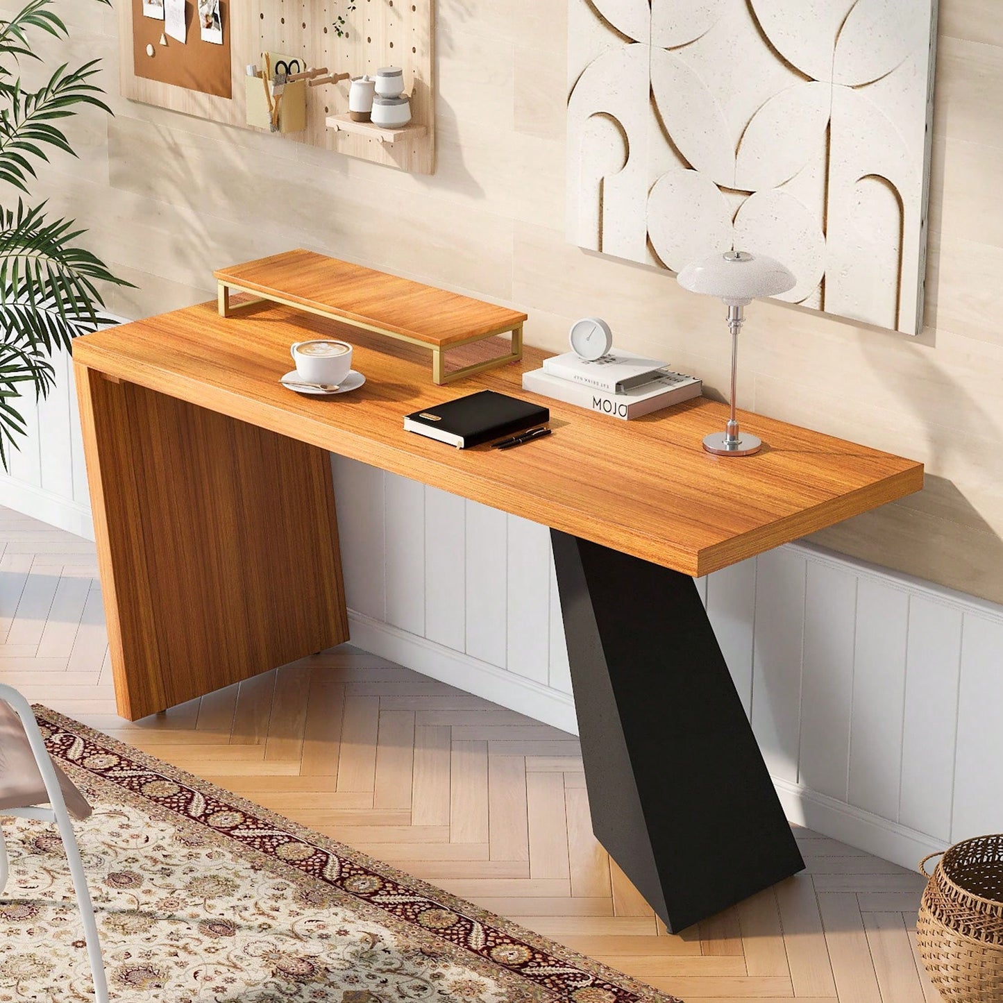 Rustic Industrial Executive Desk with Monitor Stand for Home Office and Living Room