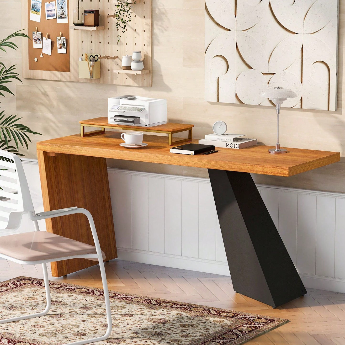 Rustic Industrial Executive Desk with Monitor Stand for Home Office and Living Room