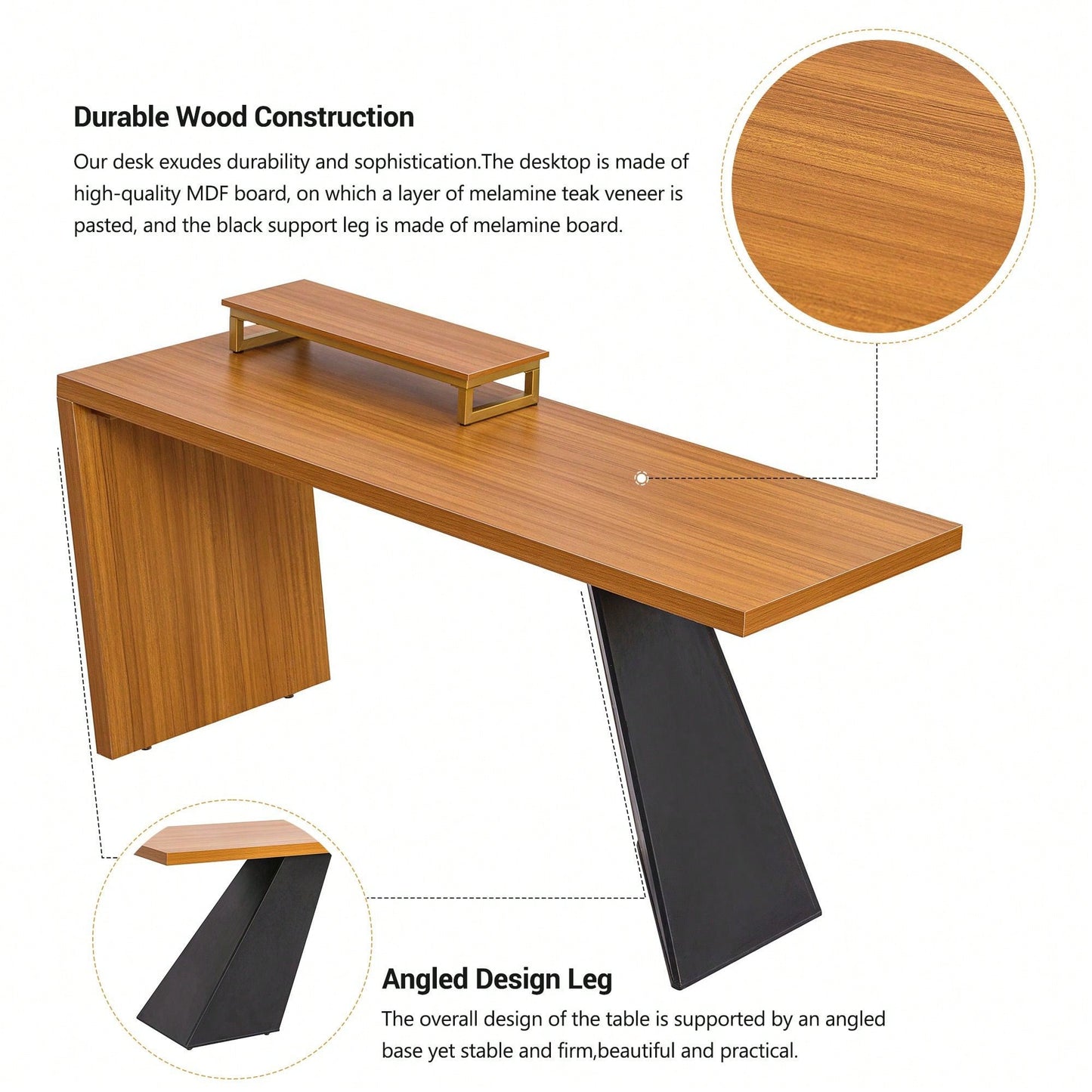 Rustic Industrial Executive Desk with Monitor Stand for Home Office and Living Room