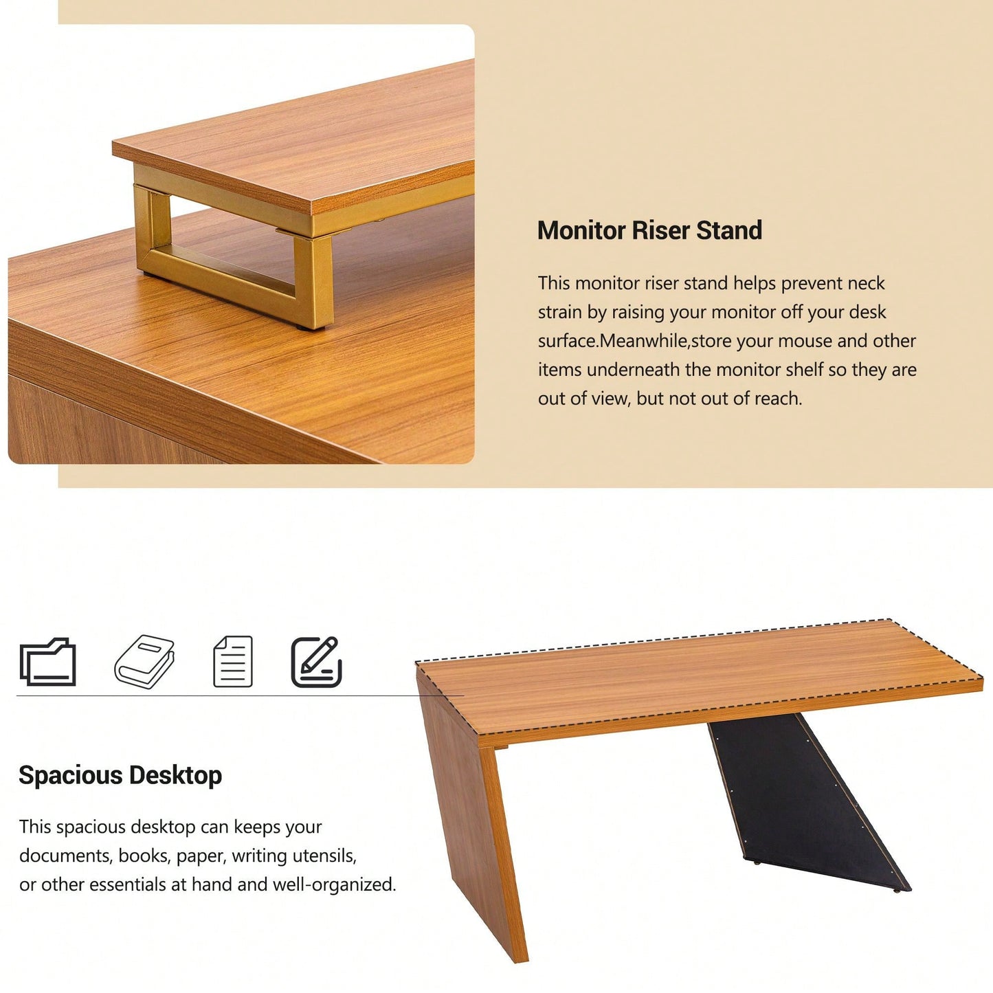 Rustic Industrial Executive Desk with Monitor Stand for Home Office and Living Room