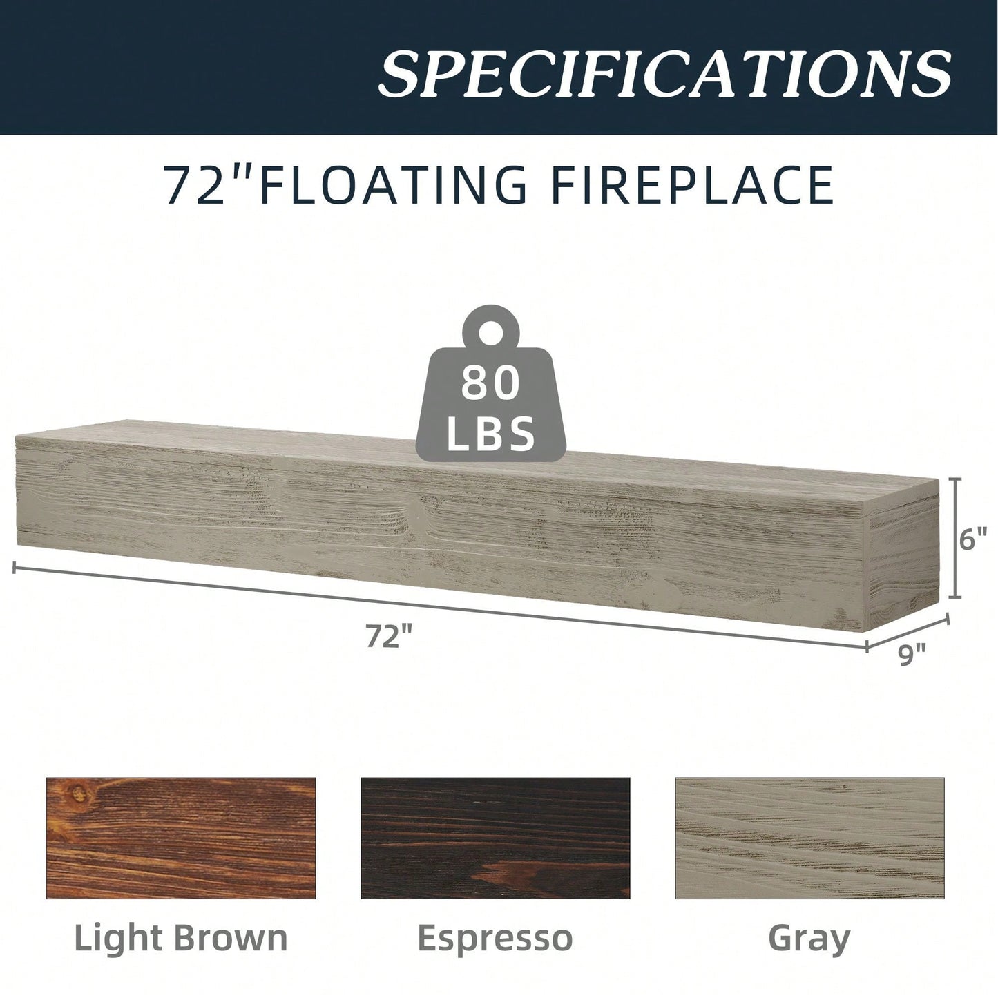72" Rustic Wood Fireplace Mantel, Wall-Mounted & Floating Shelf For Home Decor