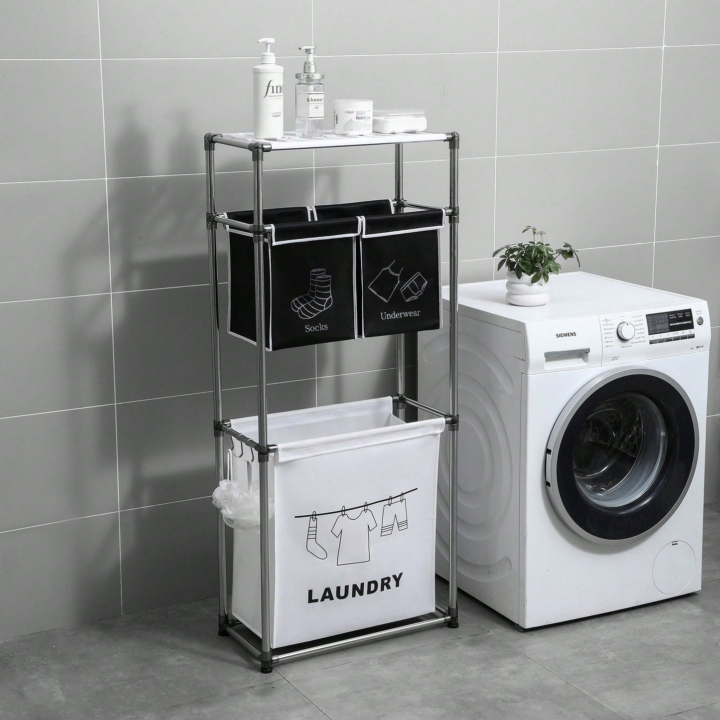 3 Tier Laundry Sorter, Laundry Hamper With 4 Removable Bags For Organizing Clothes, Laundry, Lights, Darks
