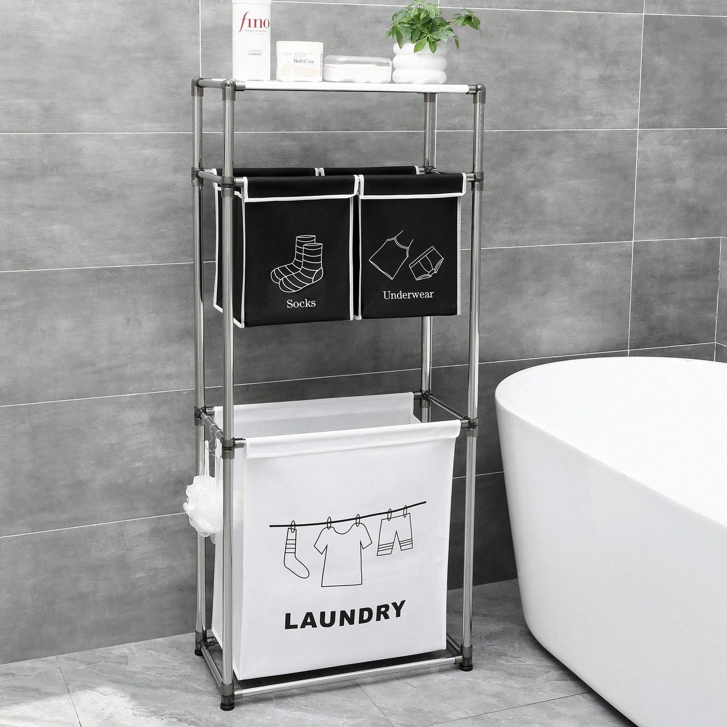 3 Tier Laundry Sorter, Laundry Hamper With 4 Removable Bags For Organizing Clothes, Laundry, Lights, Darks