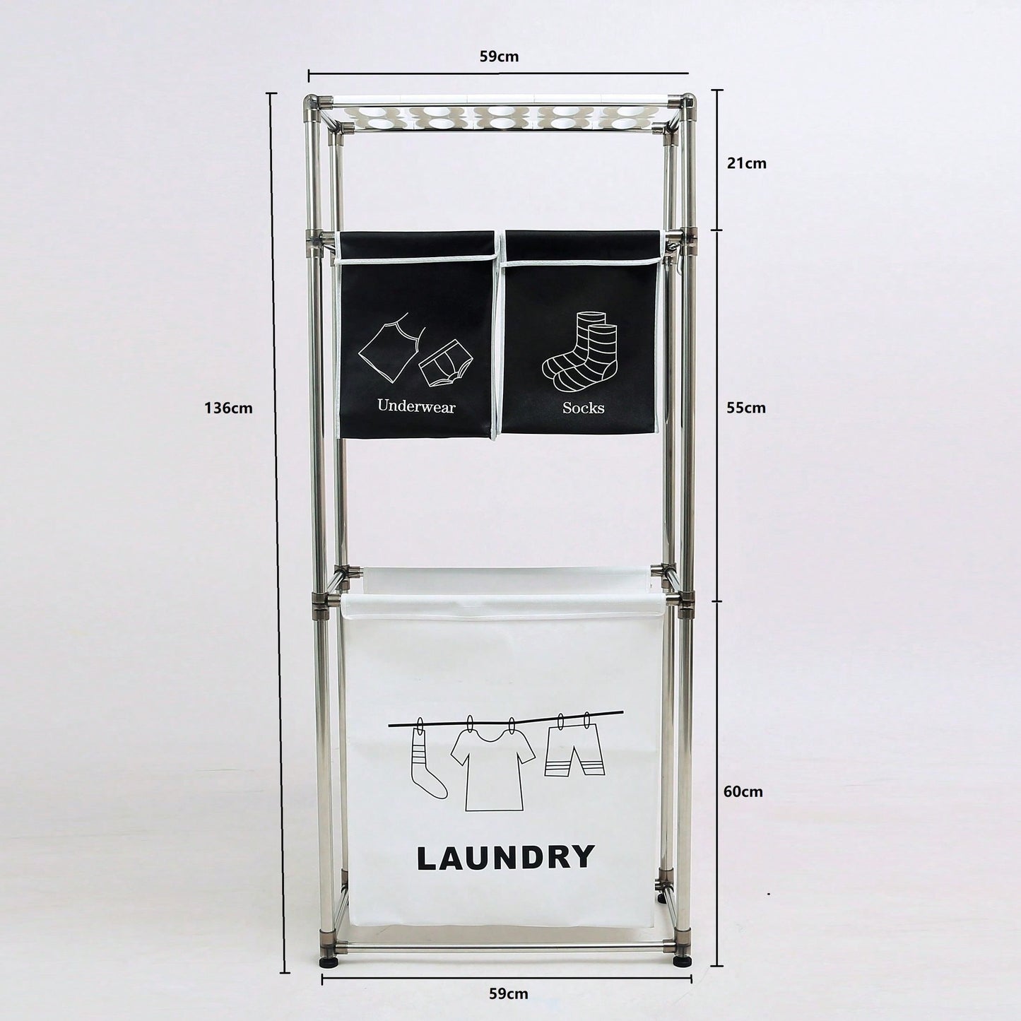 3 Tier Laundry Sorter, Laundry Hamper With 4 Removable Bags For Organizing Clothes, Laundry, Lights, Darks