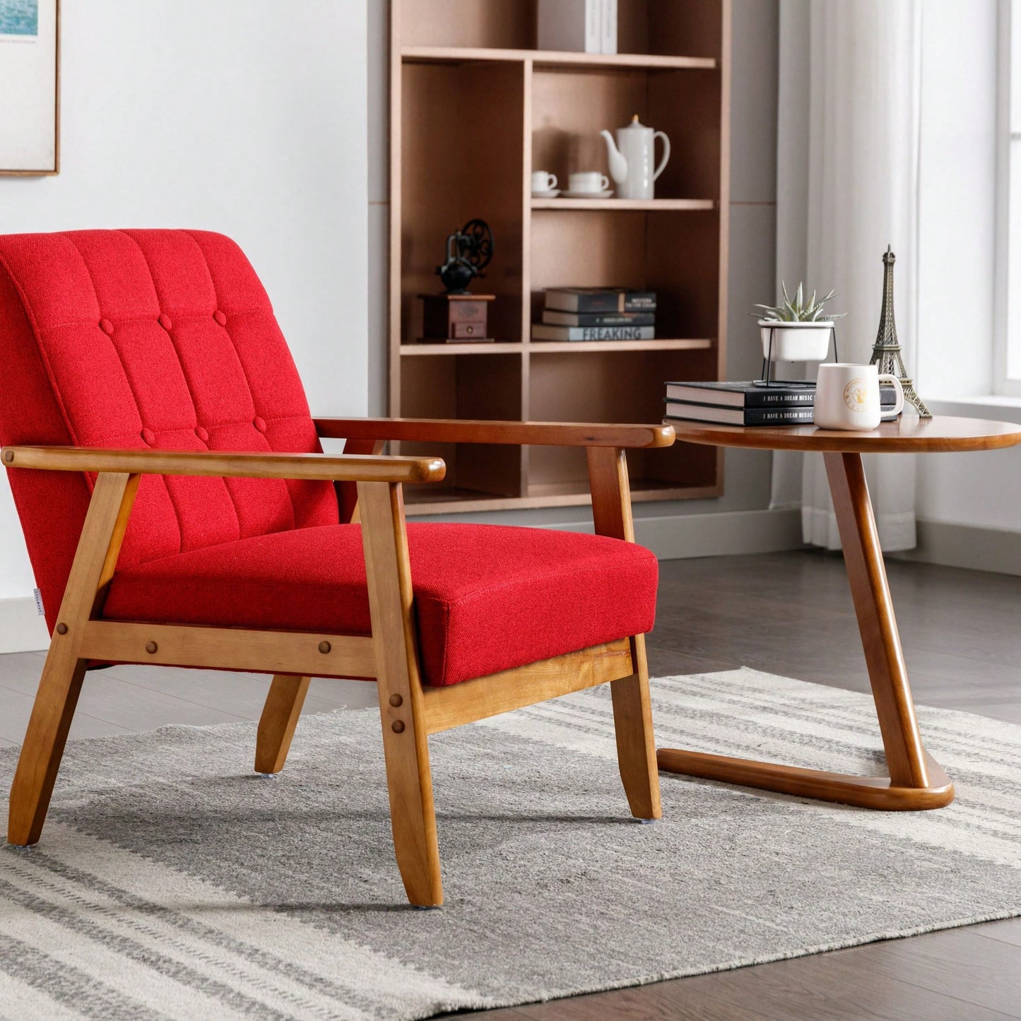 Leisure Chair With Solid Wood Armrest And Feet, Mid-Century Modern Accent Chair, For Living Room Bedroom Studio Chair