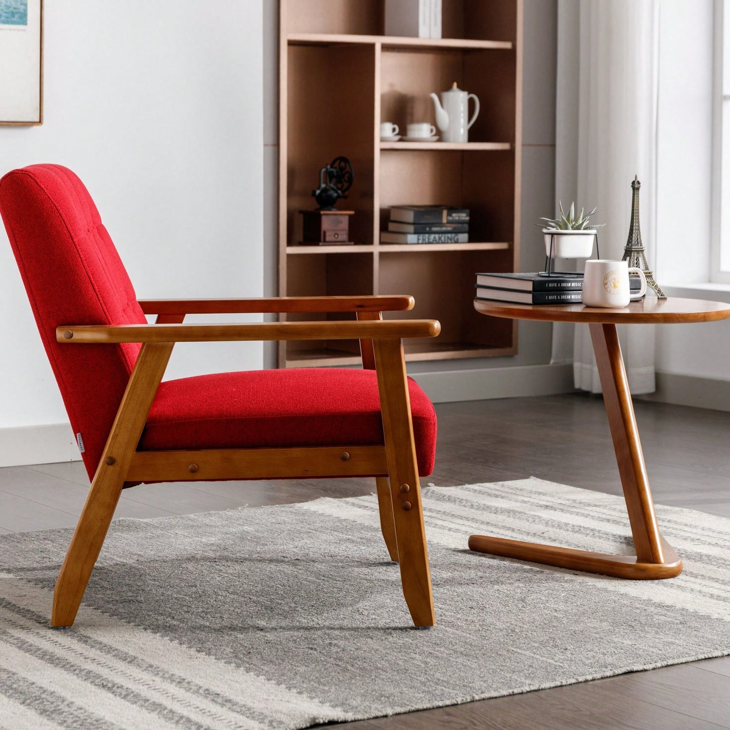 Leisure Chair With Solid Wood Armrest And Feet, Mid-Century Modern Accent Chair, For Living Room Bedroom Studio Chair